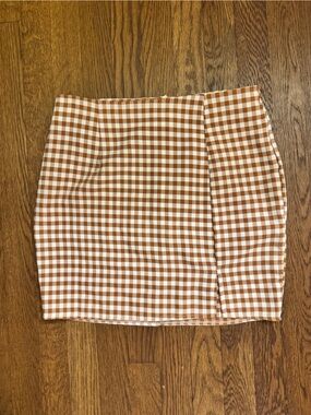 SHEIN Brown and White Gingham Mini Skirt